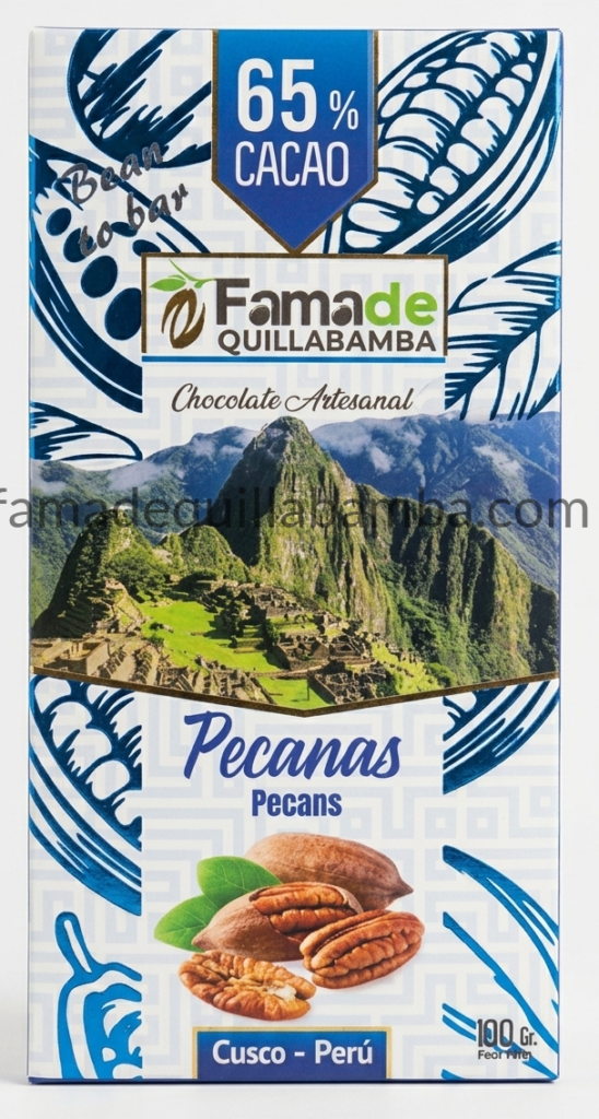 CHOCOLATE 65% - Chocolate con Pecanas - Barra 100 gr