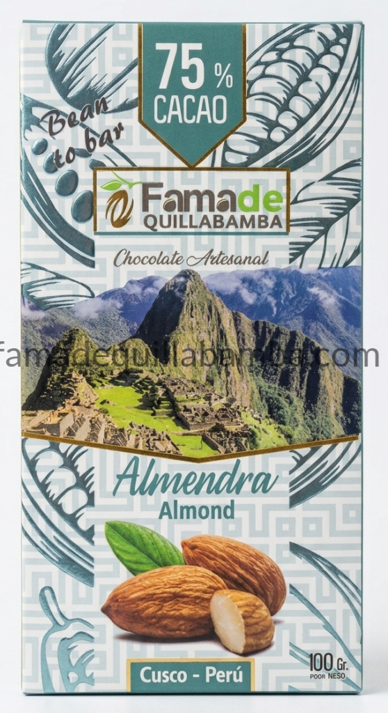 CHOCOLATE 75% - Chocolate con Almendras - Barra 50 gr