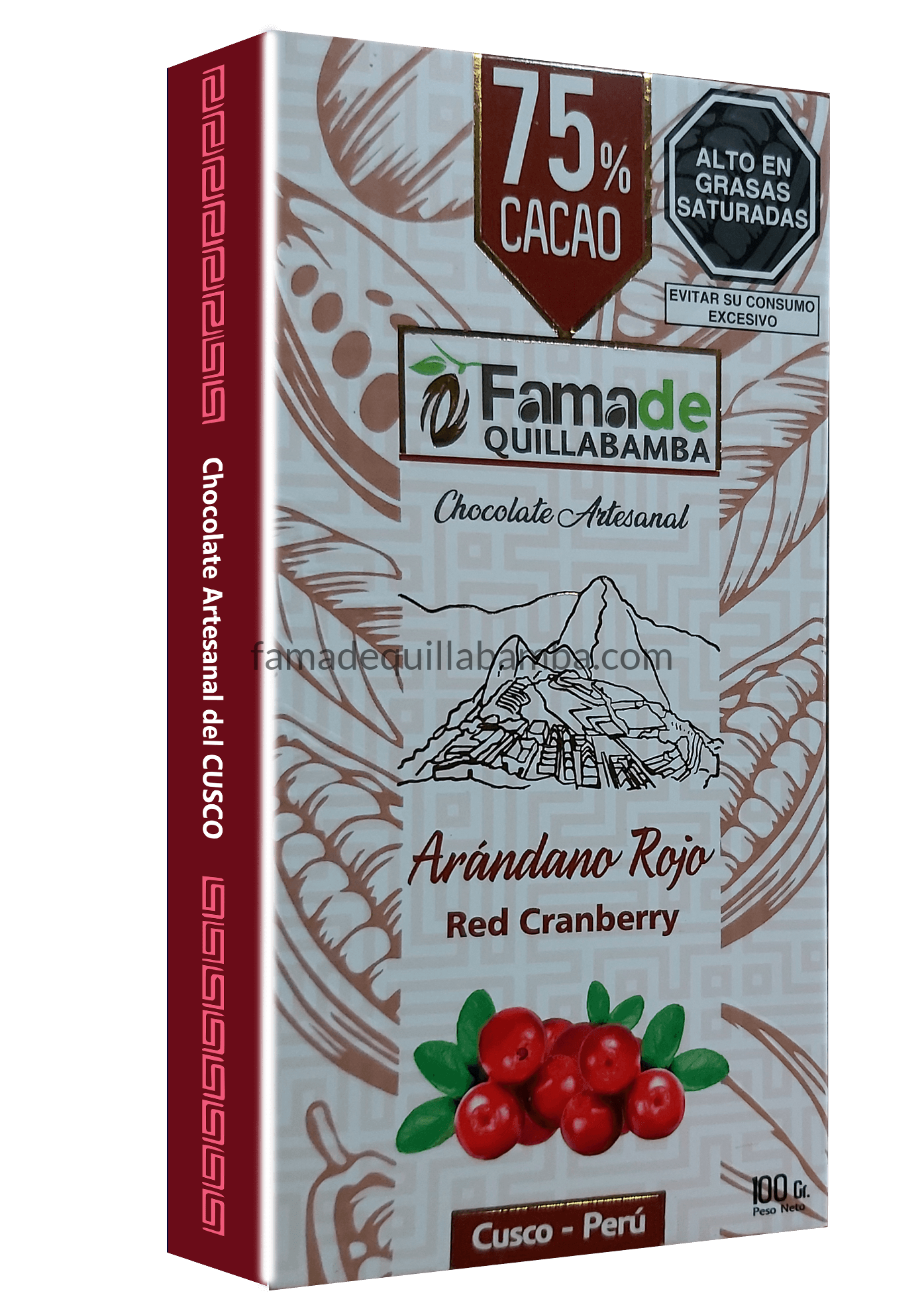 CHOCOLATE 75% - Chocolate con Arándano Rojo - Barra 50g - Vista 2