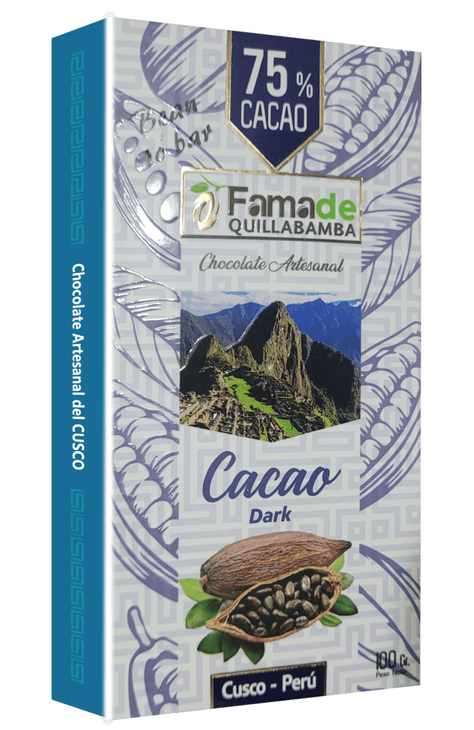 Barra de chocolate artesanal Cacao 75% de Fama de Quillabamba, Cusco