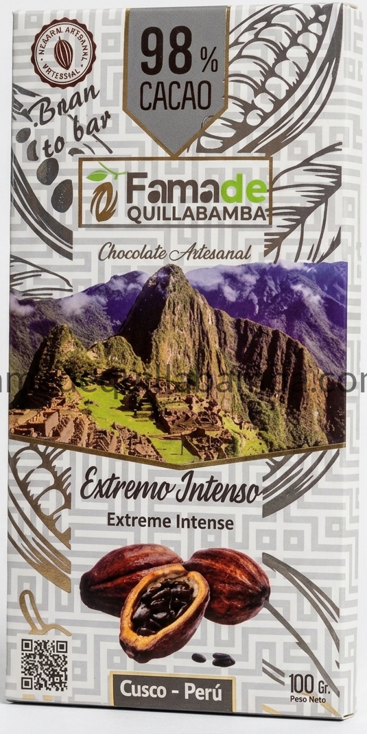 Cacao 98% Extremo Intenso | Chocolate Puro Artesanal 100 g - Fama de Quillabamba