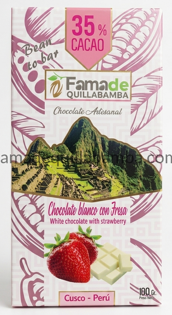 CHOCOLATE 35% - Chocolate Blanco con Fresa - Barra 50 gr