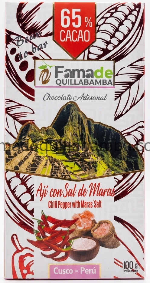 Chocolate con Ají y Sal de Maras 65% Cacao | Barra 100 g - Fama de Quillabamba