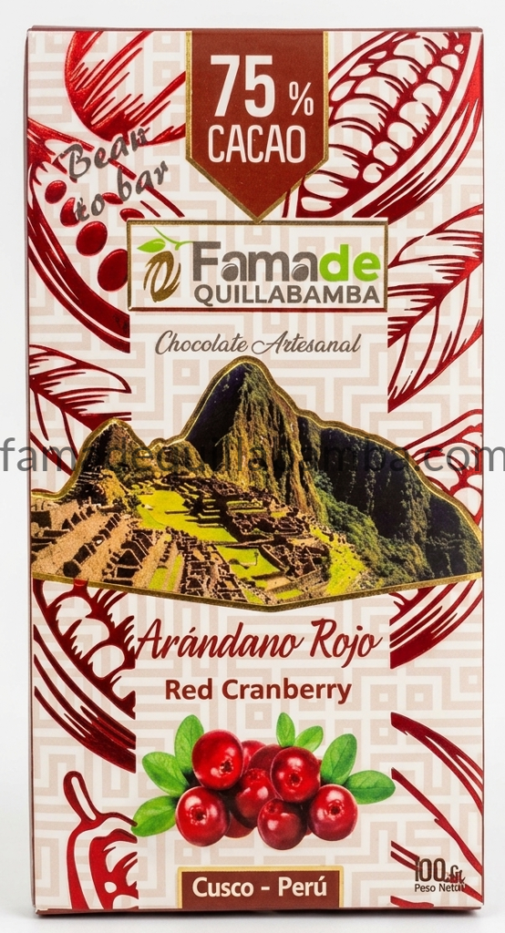 CHOCOLATE 75% - Chocolate con Arándano Rojo - Barra 50 gr