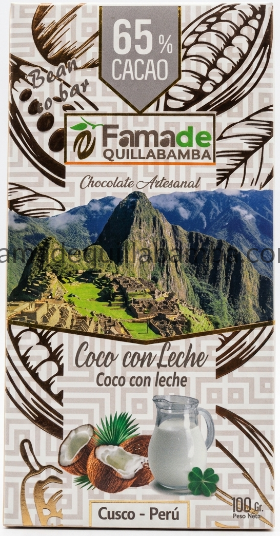Chocolate con Coco y Leche 65% Cacao | Barra 100 g - Fama de Quillabamba