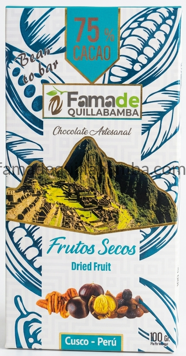 Chocolate con Frutos Secos 75% Cacao | Barra 100 g - Fama de Quillabamba