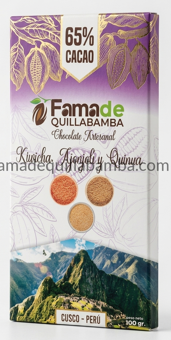 CHOCOLATE 65% - Chocolate con Kiwicha, Ajonjolí y Quinua - Barra 100 gr