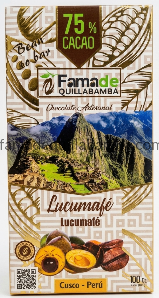 Chocolate con Lúcuma y Café 75% Cacao | Barra 100 g - Fama de Quillabamba