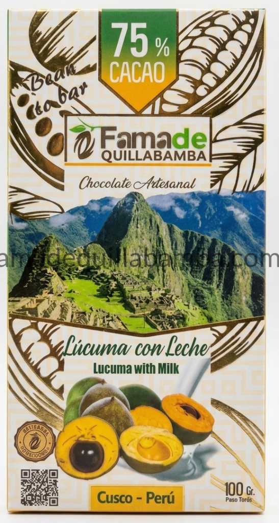 Chocolate con Lúcuma y Leche 75% Cacao | Barra 100 g - Fama de Quillabamba