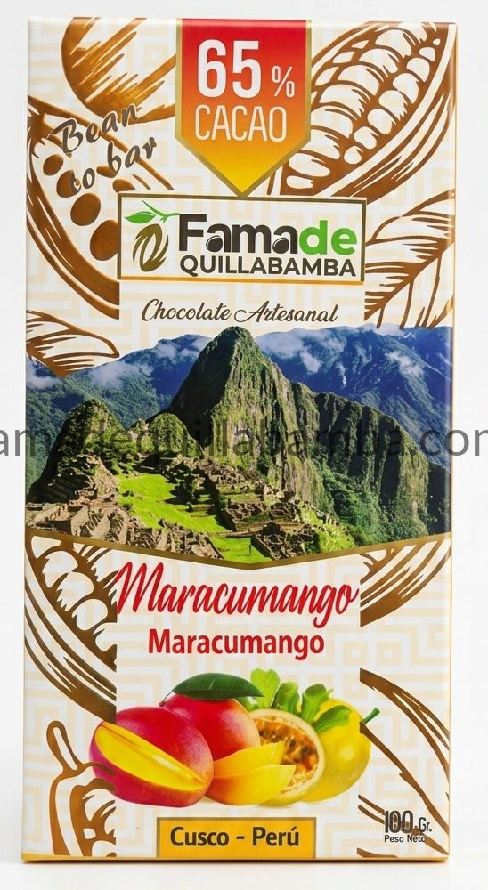 CHOCOLATE 65% - Chocolate con Maracuyá y Mango - Barra 100 gr