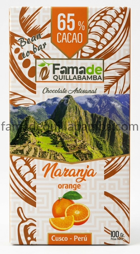 CHOCOLATE 65% - Chocolate con Naranja - Barra 100 gr