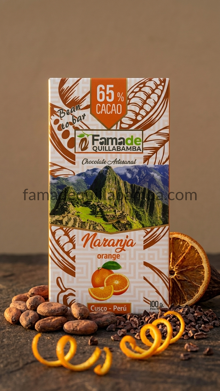 CHOCOLATE 65% - Chocolate con Naranja - Barra Artesanal 100g - Vista 3
