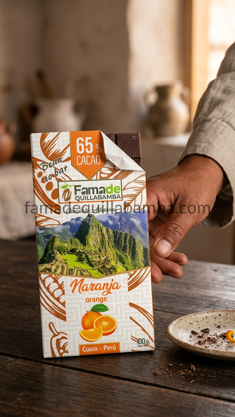 CHOCOLATE 65% - Chocolate con Naranja - Barra Artesanal 100g - Vista 6