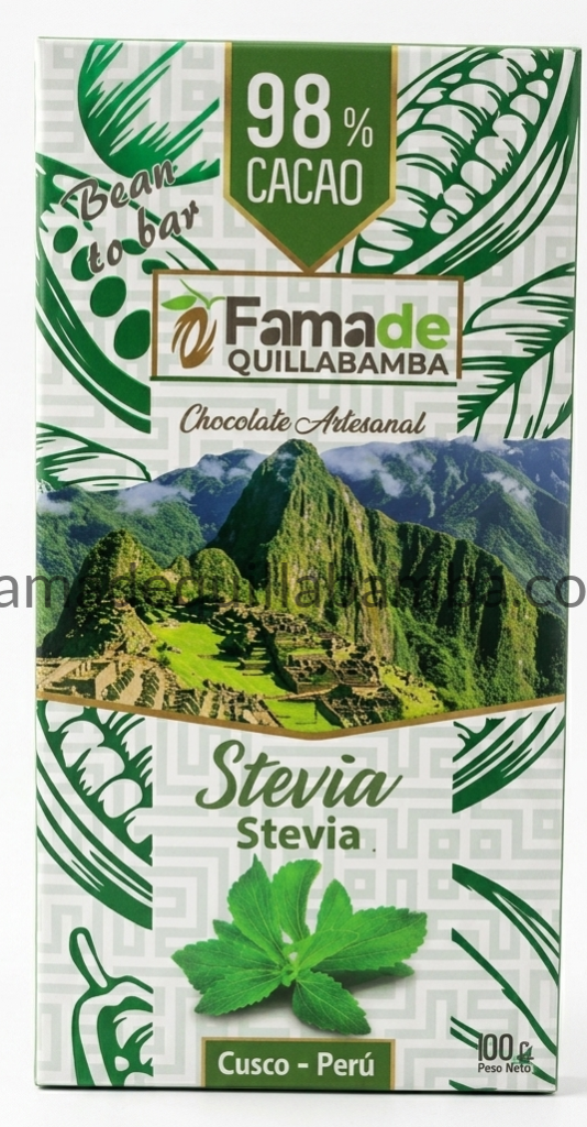 CHOCOLATE 98% - Chocolate con Stevia - Barra 100 gr