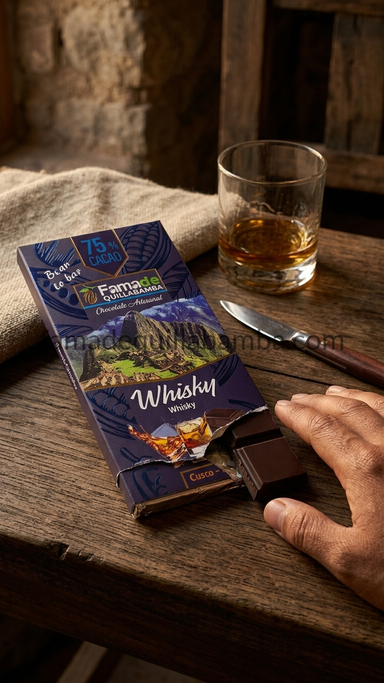 CHOCOLATE 75% - Chocolate Sabor Whisky - Barra Artesanal 100g - Vista 6