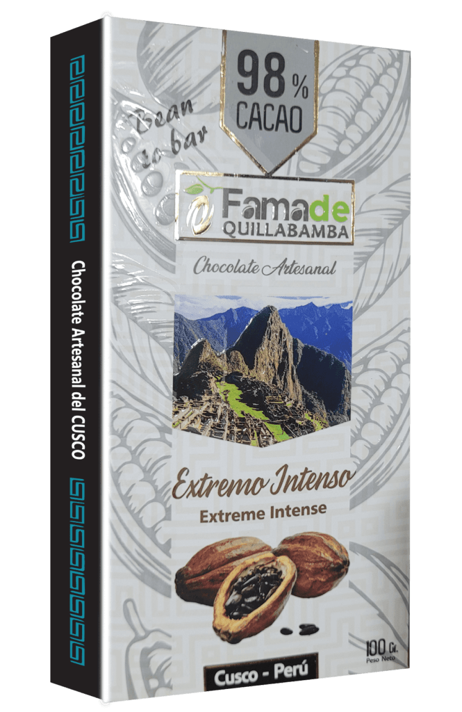 Barra de Cacao 98% Extremo Intenso de 100 gramos, chocolate artesanal de Fama de Quillabamba