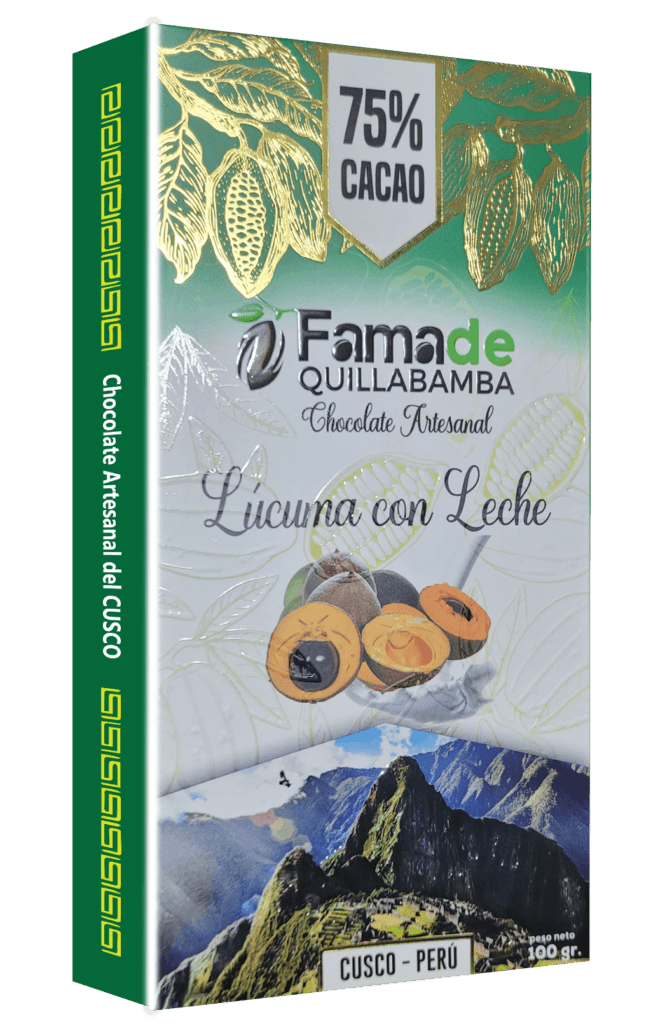 Barra de Chocolate con Lúcuma y Leche 75% Cacao de 100 gramos, chocolate artesanal de Fama de Quillabamba