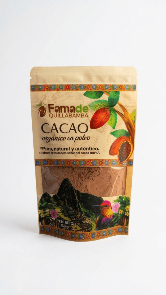 Cacao en polvo orgánico puro de Fama de Quillabamba, Cusco, ideal para chocolate caliente y reposteria