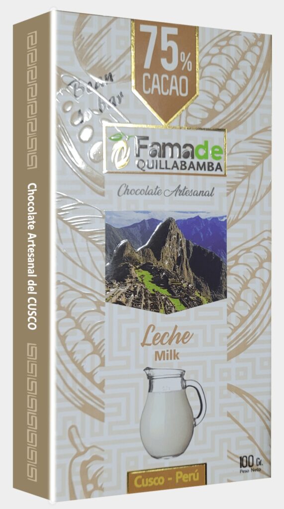 Barra de Chocolate con Leche 75% Cacao | Barra 100g de 100 gramos, chocolate artesanal de Fama de Quillabamba, Cusco