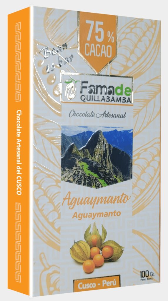 Barra de Chocolate con Aguaymanto 75% Cacao | Barra Artesanal 100g de 100 gramos, chocolate artesanal de Fama de Quillabamba, Cusco