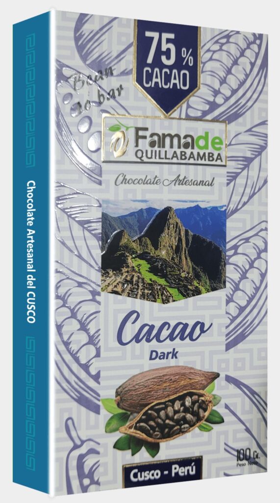 Barra de Cacao 75% en Barra Artesanal 100g de 100 gramos, chocolate artesanal de Fama de Quillabamba, Cusco