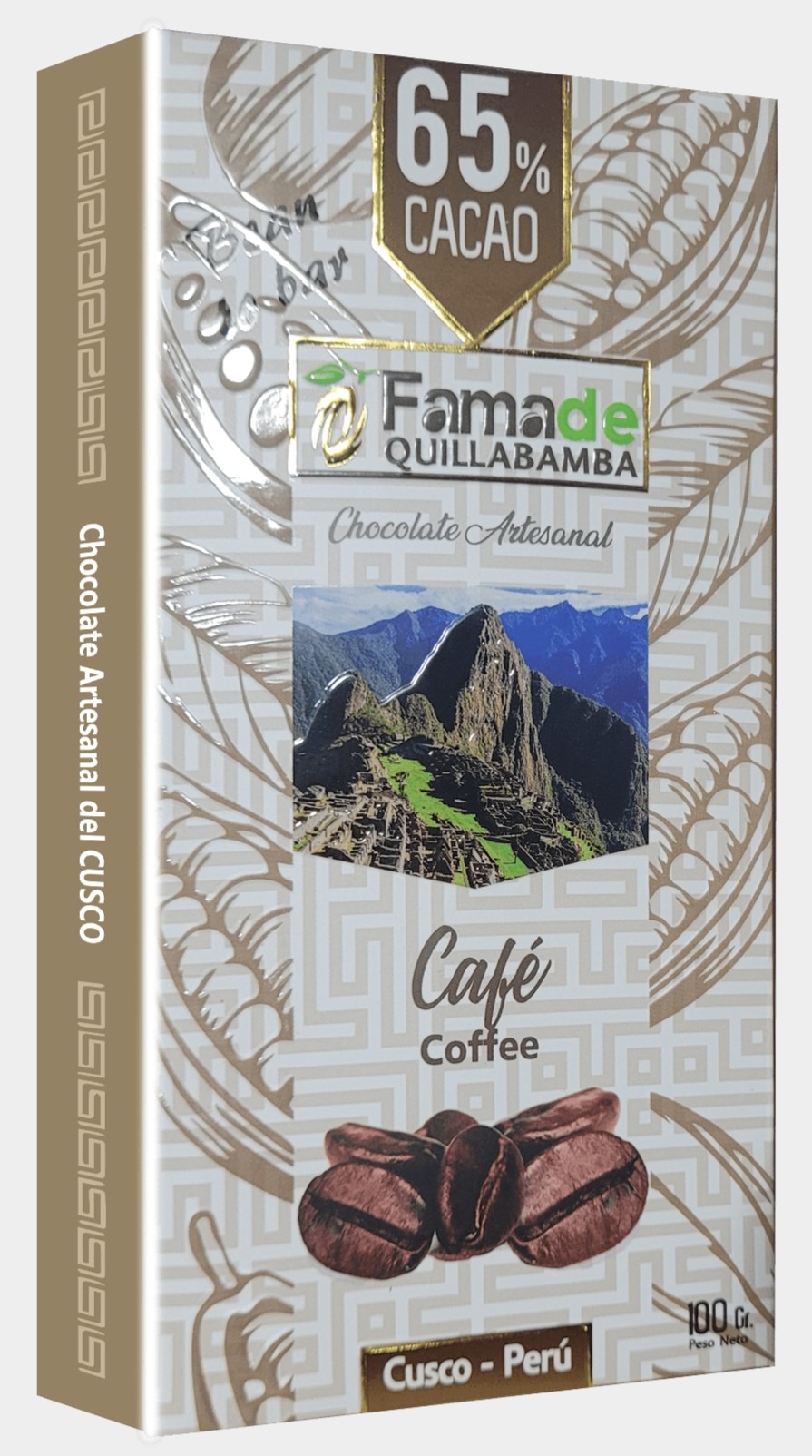 Barra de Chocolate Sabor Café 65% | Barra Artesanal 100g de 100 gramos, chocolate artesanal de Fama de Quillabamba, Cusco