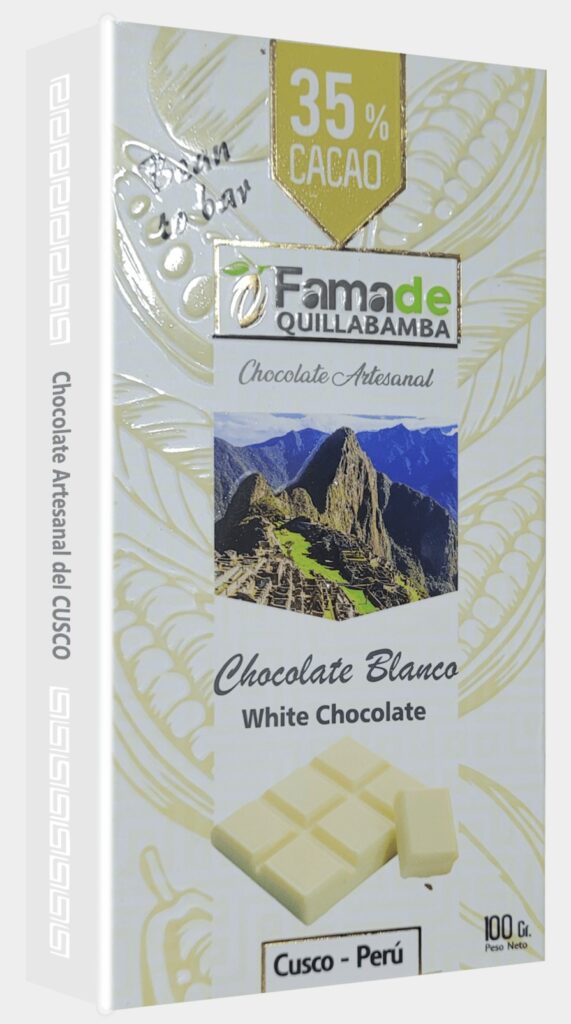 Barra de Chocolate Blanco Artesanal 35% Cacao | Barra 100g de 100 gramos, chocolate artesanal de Fama de Quillabamba, Cusco