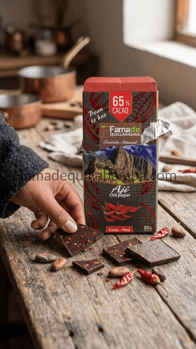 CHOCOLATE 65% - Chocolate con Ají - Barra Artesanal 100g - Vista 5