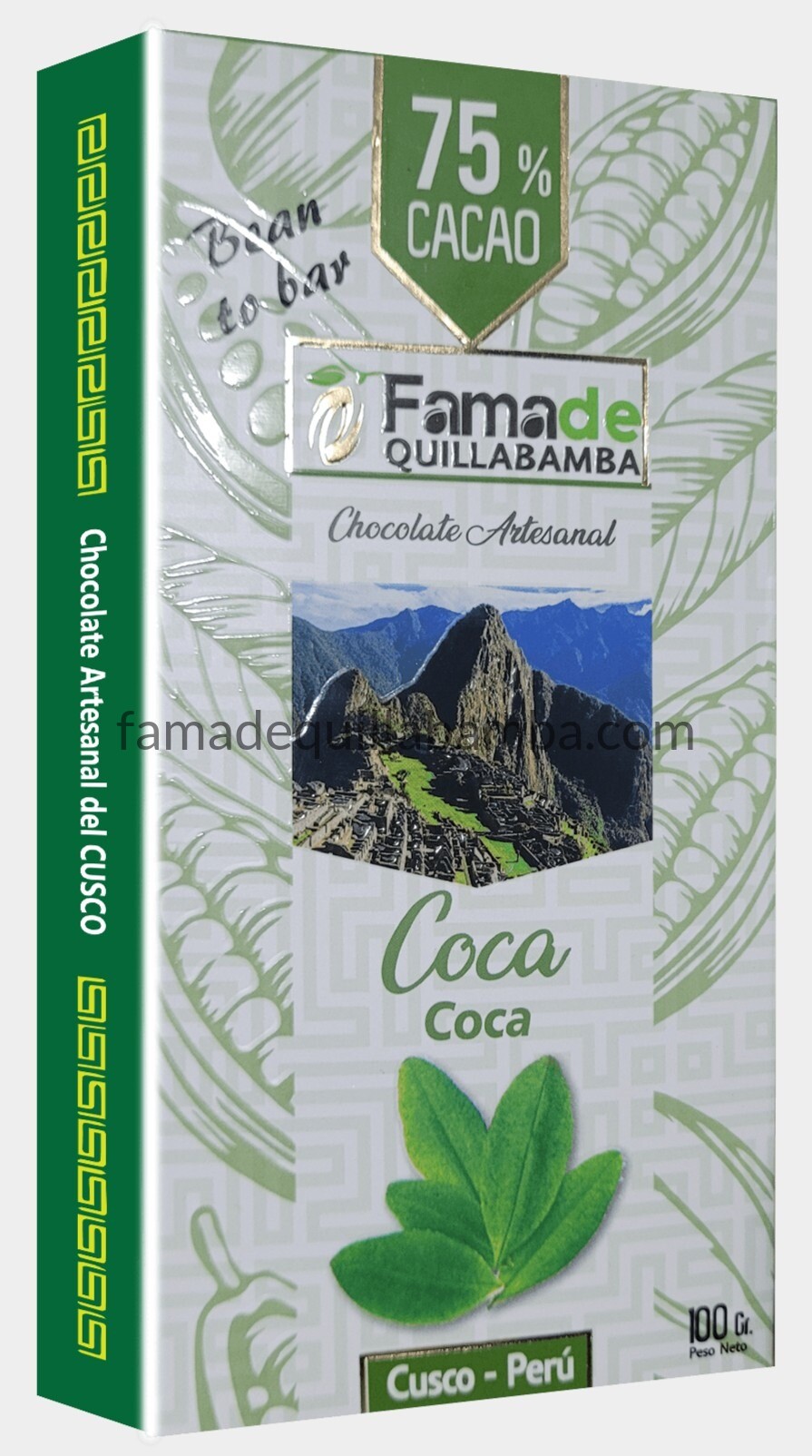 CHOCOLATE 75% - Chocolate con Hoja de Coca - Barra 100g - Vista 2