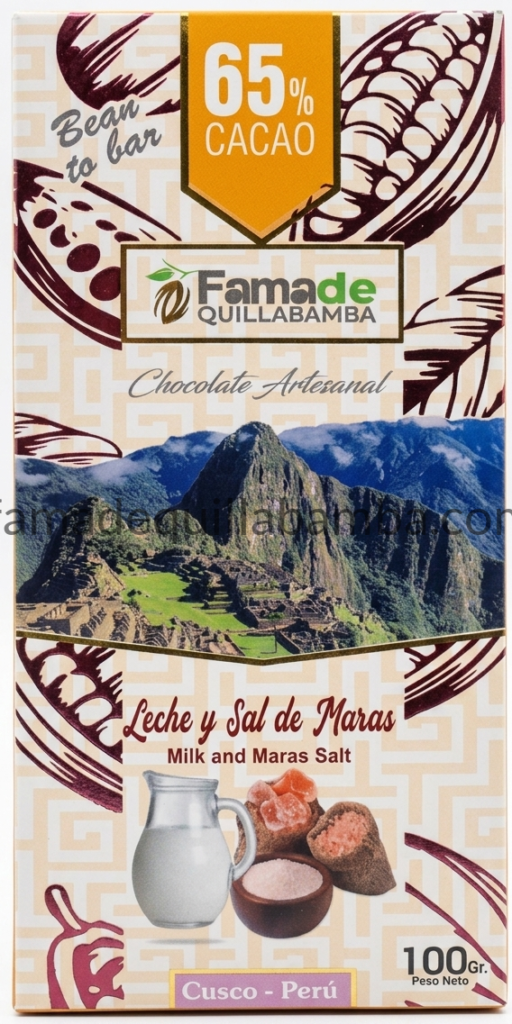 CHOCOLATE 65% - Chocolate con Leche y Sal de Maras - Barra 100 gr