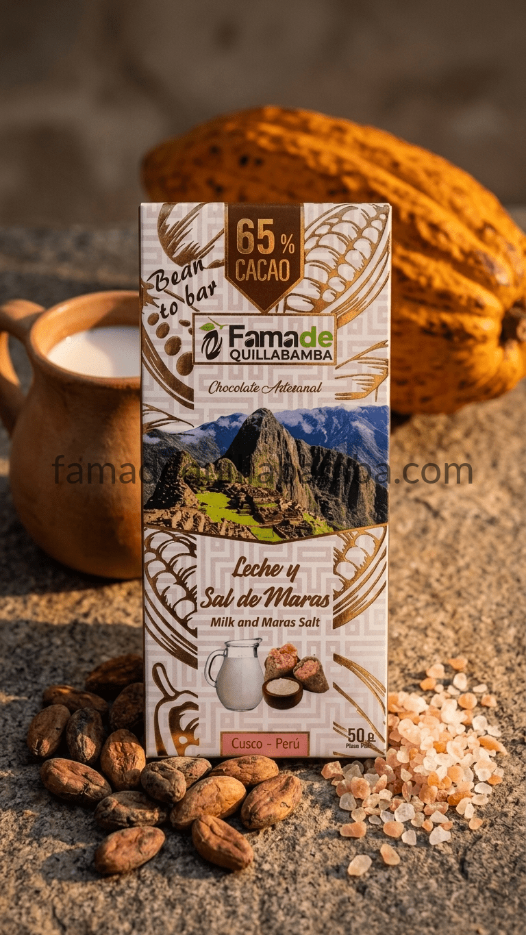 CHOCOLATE 65% - Chocolate con Leche y Sal de Maras - Barra Artesanal 50 g - Vista 2