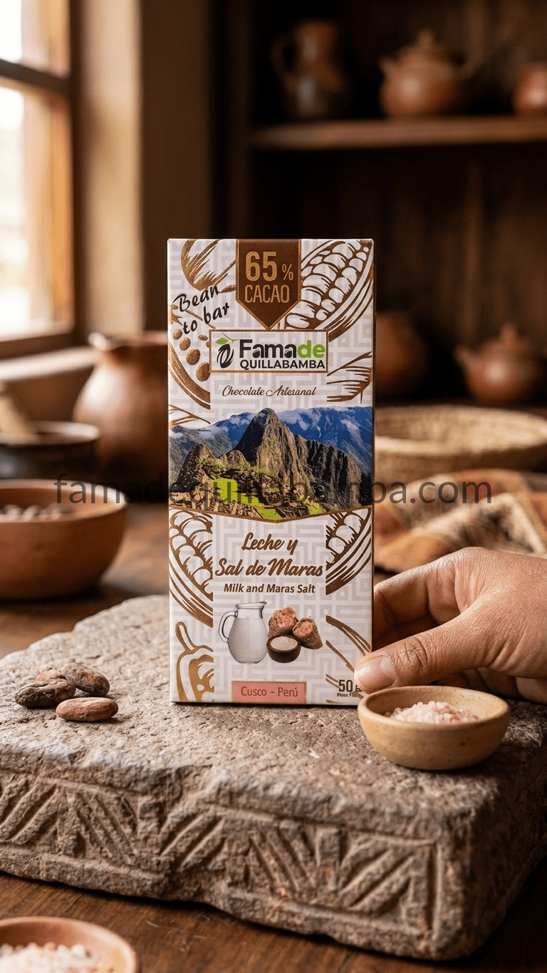 CHOCOLATE 65% - Chocolate con Leche y Sal de Maras - Barra Artesanal 50 g - Vista 3