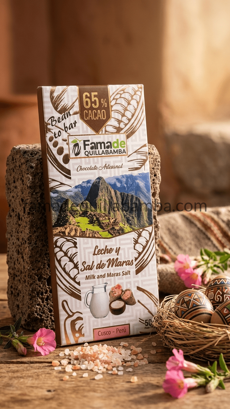 CHOCOLATE 65% - Chocolate con Leche y Sal de Maras - Barra Artesanal 50 g - Vista 4