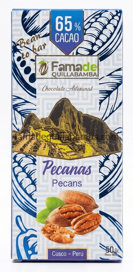 CHOCOLATE 65% - Chocolate con Pecanas - Barra 50 gr