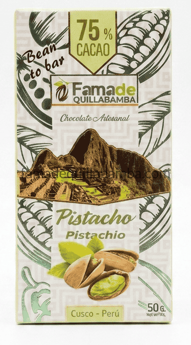 CHOCOLATE 75% - Chocolate con Pistacho - Barra 50 gr