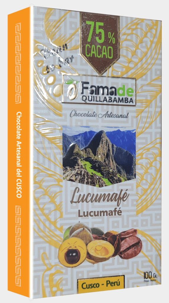 Barra de Chocolate con Lúcuma y Café 75% Cacao | Barra 100g de 100 gramos, chocolate artesanal de Fama de Quillabamba, Cusco