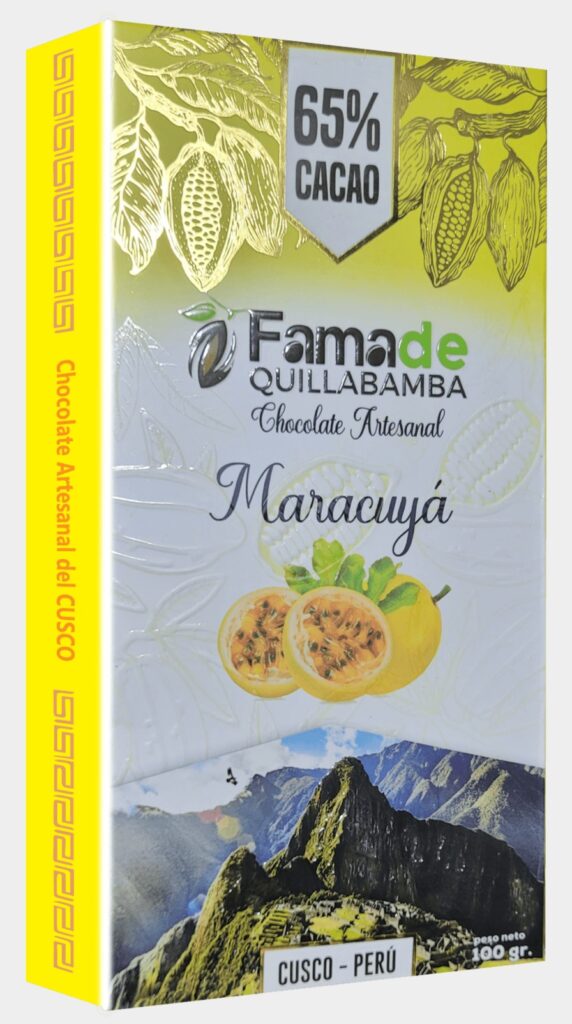 Barra de Chocolate con Maracuyá 65% Cacao | Barra Artesanal 100g de 100 gramos, chocolate artesanal de Fama de Quillabamba, Cusco