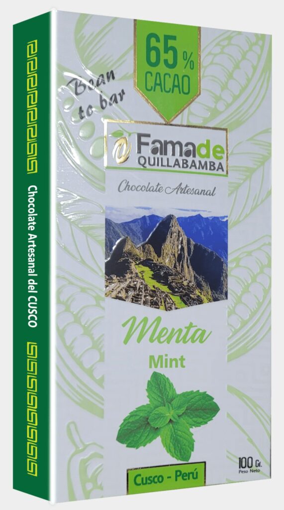 Barra de Chocolate con Menta 65% Cacao | Barra 100g de 100 gramos, chocolate artesanal de Fama de Quillabamba, Cusco