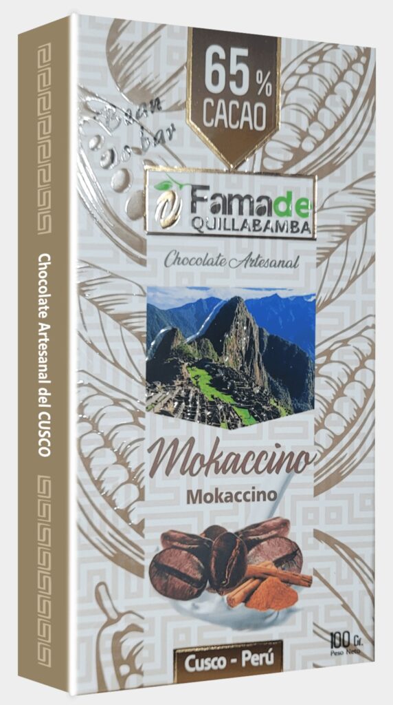 Barra de Chocolate Mokaccino con Café 65% Cacao | Barra 100g de 100 gramos, chocolate artesanal de Fama de Quillabamba, Cusco