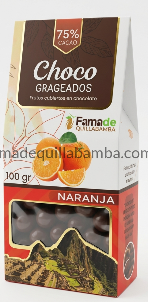 Naranja Confitada con Chocolate 75% Cacao | 100 g - Fama de Quillabamba
