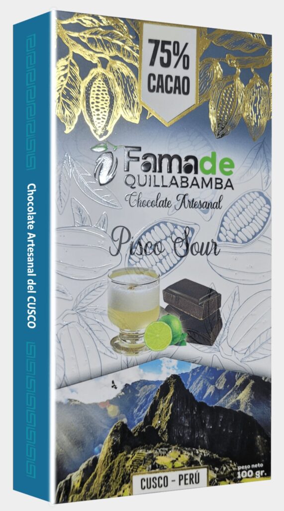 Barra de Chocolate Pisco Sour 75% Cacao | Barra 100g de 100 gramos, chocolate artesanal de Fama de Quillabamba, Cusco