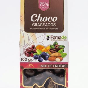 Bolsa de Mix de Frutas con Chocolate 75% Cacao de 100 gramos, snack artesanal de Fama de Quillabamba