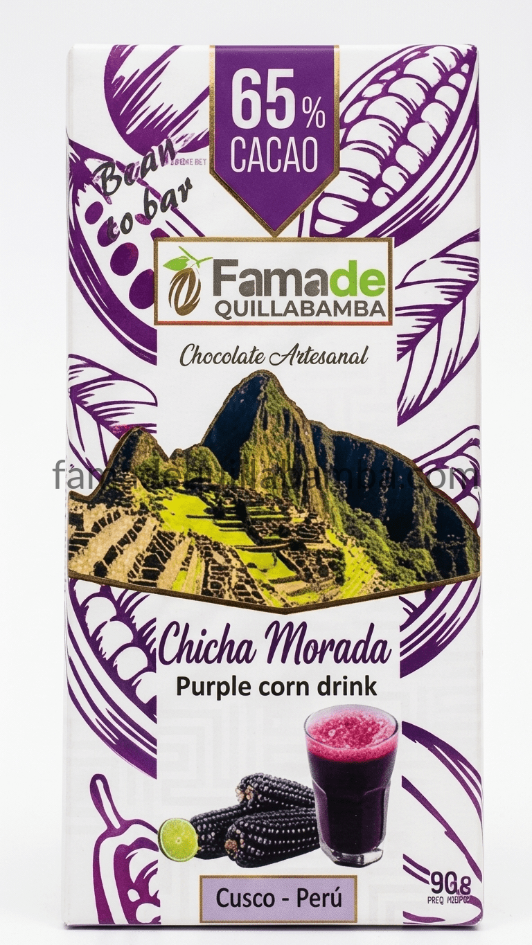 Chocolate con Chicha Morada 65% Cacao - Barra Artesanal Fama de Quillabamba 90g
