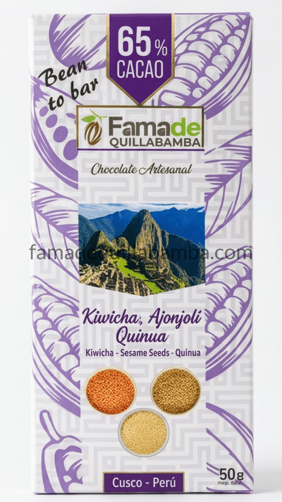 Chocolate con Kiwicha, Ajonjolí y Quinua 65% Cacao | Barra Artesanal 50 g