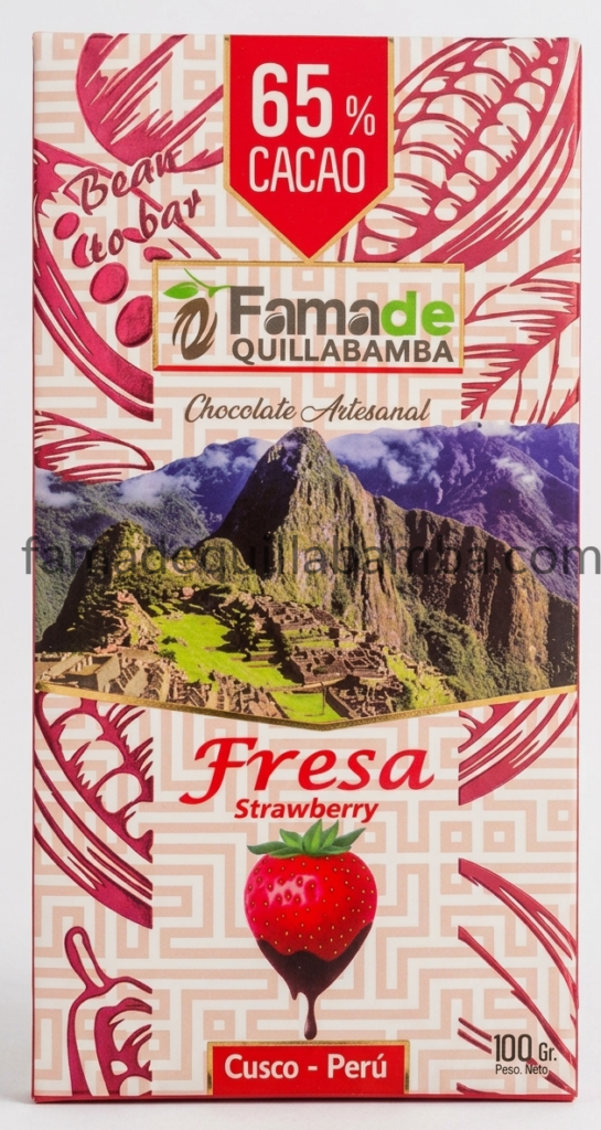 Chocolate con Fresa 65% Cacao | Barra Artesanal 100 gr - Fama de Quillabamba