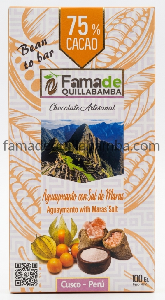CHOCOLATE 75% - Chocolate con Aguaymanto y Sal de Maras - Barra Artesanal 100 g