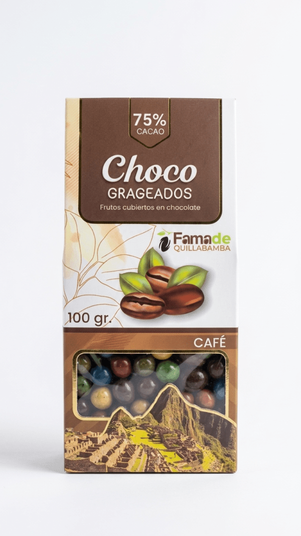 Bolsa de Granos de Café con Chocolate 75% Cacao de 100 gramos, snack artesanal de Fama de Quillabamba