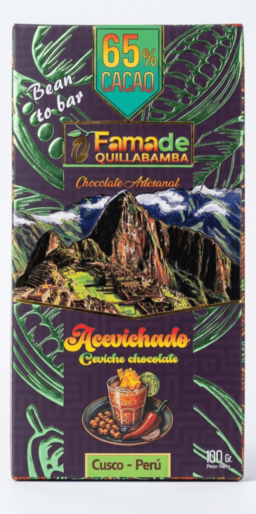 Barra de Chocolate Acevichado 65% Cacao | Barra Artesanal 100g de 100 gramos, chocolate artesanal de Fama de Quillabamba, Cusco