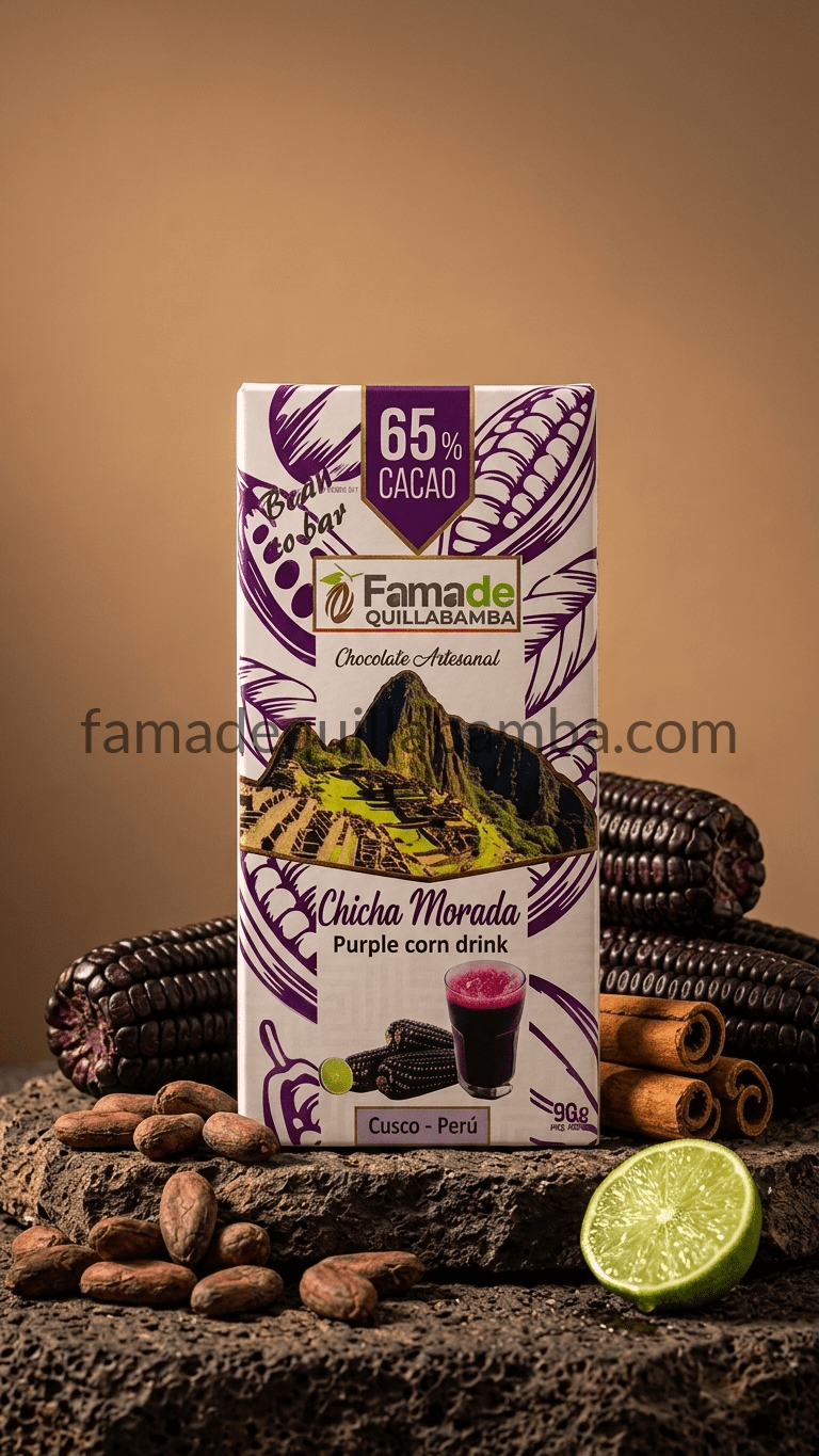 Chocolate con Chicha Morada 65% Cacao | Barra Artesanal 50 g - Imagen 3