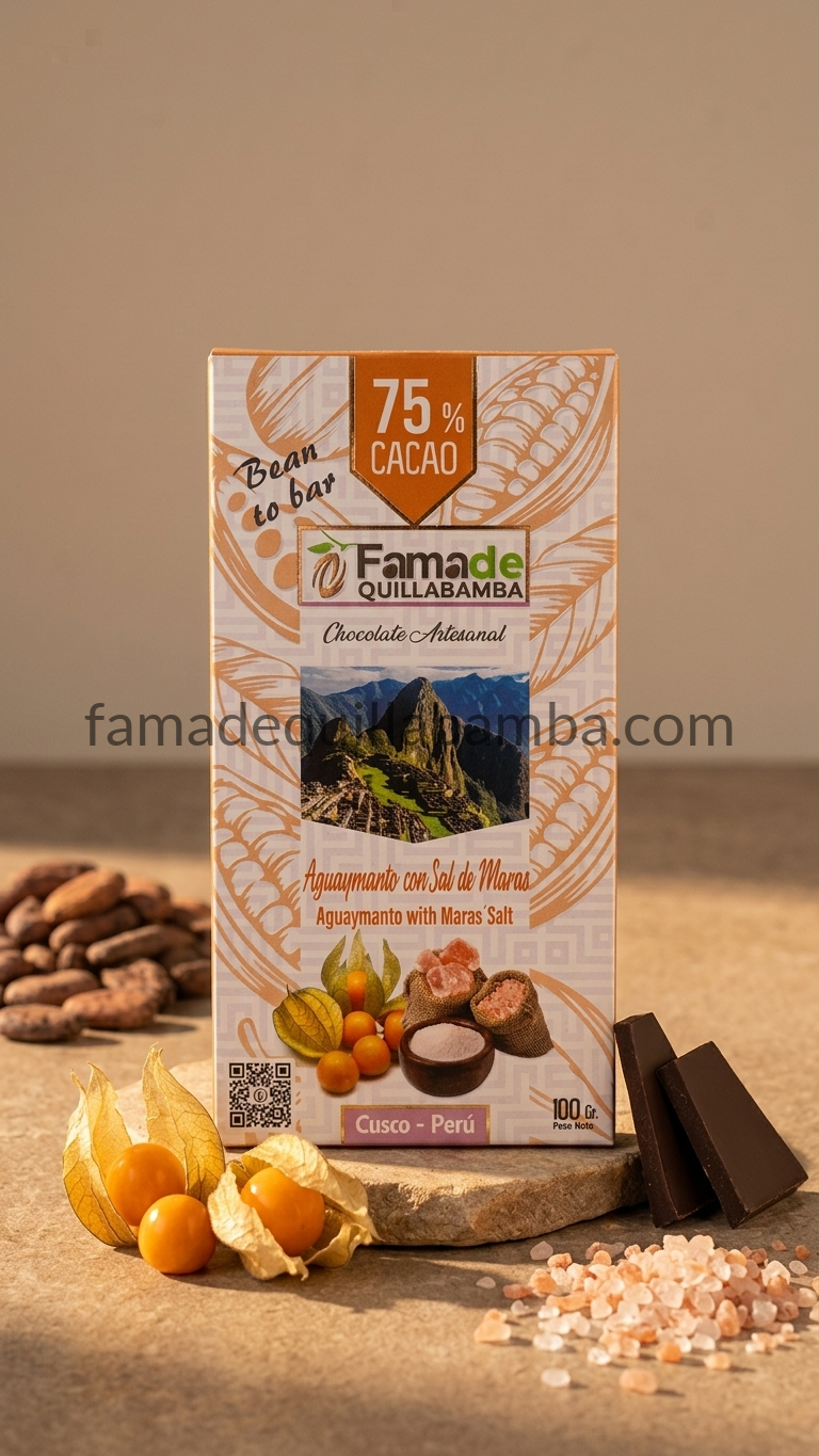 CHOCOLATE 75% - Chocolate con Aguaymanto y Sal de Maras - Barra Artesanal 100 g - Vista 2